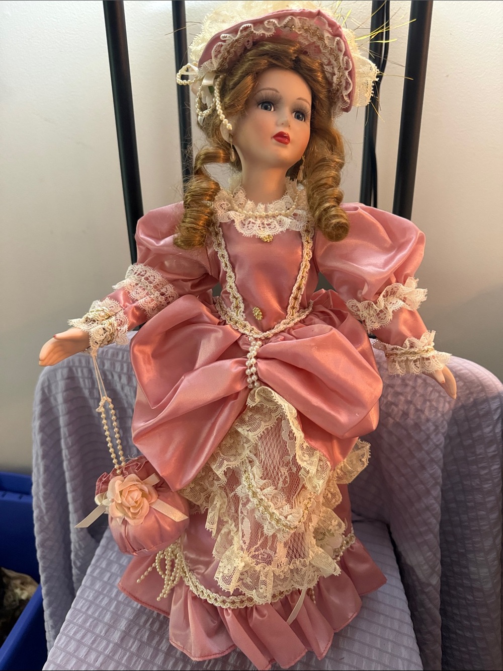 Porcelain Victorian-Style Pink Lace Doll